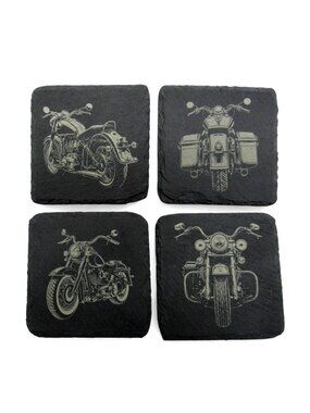 Slate Motorcycle Set of 4 Engraved Square Coasters
